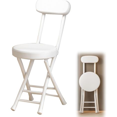Tabouret Pliant de 45cm avec Dossier et Repose-Pieds,Tabouret de Petit-déjeuner à Siège Rond Rembourré Portable pour Cuisine,Salle à Manger, Bureau,Tabouret de Bar Pliable (Color : Blanc) (1/5)