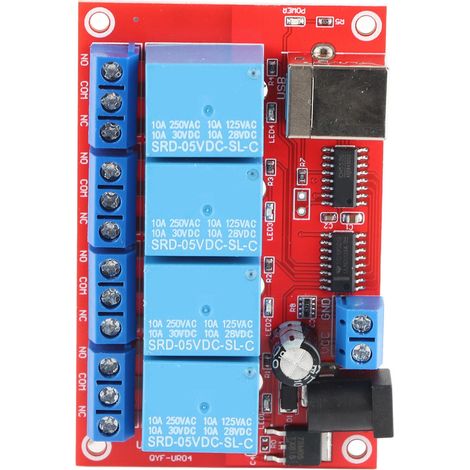 Module Relais 4 Canaux USB Contrôlé par PC, 3 Modes, 5V, Compatible PLC (1/5)