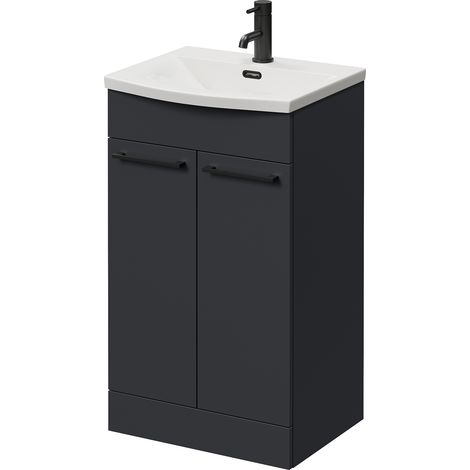 Napoli 390 Gloss Grey 500mm 2 Door Vanity Unit with Arc Basin - 500mm - Matt Black 160mm Handle