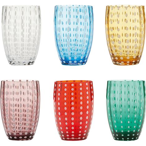 Zafferano Perle Bicchiere Colori misti 2 - Vetro Colorato Soffiato a Bocca, 32 cl, Lavorato a Mano - Set 6 Tumblers Artigianali per Acqua o Cocktail
