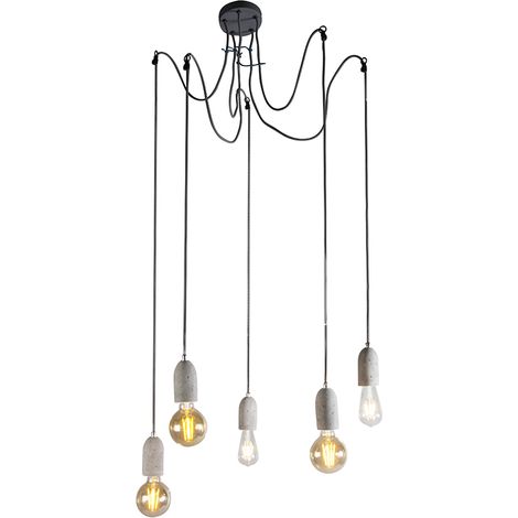 QAZQA Diseño Lámpara colgante industrial de hormigón gris - Cava 5 Piedra/cemento Redonda Adecuado para LED Max. 5 x 40 Watt