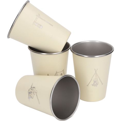 Lot de 4 gobelets/bouteilles à café de 350 ml en acier inoxydable 304, adaptés aux barbecues, à la consommation de bière, aux voyages et aux activités de plein air, beige. (1/5)