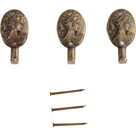 Lupia - Kit 3 Ganci BRONZO DAMA, per Quadri, Specchiere e Cornici, Volto di Dama, Metallo con Finitura Bronzo, Adatti a tutti gli ambienti, Chiodini per il fissaggio Inclusi, Dimensioni 3,8x2,0 cm (1/2)