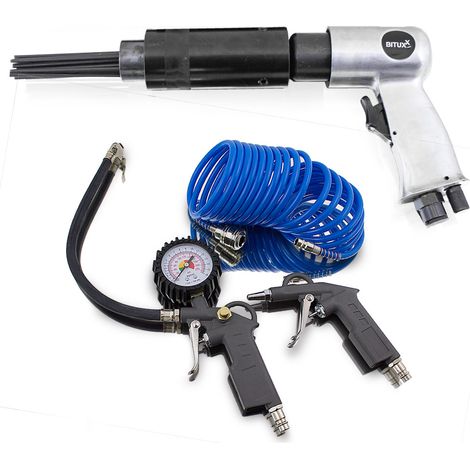 Druckluft Nadelentroster Entroster Rostentferner Nadelpistole 4000 U/min + Nadelkopf mit 19 Nadeln Ø 3mm (Nadelentroster + Nadelkopf + 3tlg Druckluftset) (1/5)