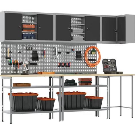 Maison Exclusive - Set di mobili da lavoro con lo scaffale 10 pz Nero e Grigio (1/5)