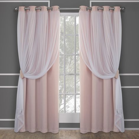 Ensemble de rideaux deux pièces, rideaux occultants, tulle à pois et rideaux occultants unis, 1,32 m x 2,13 m (1/5)