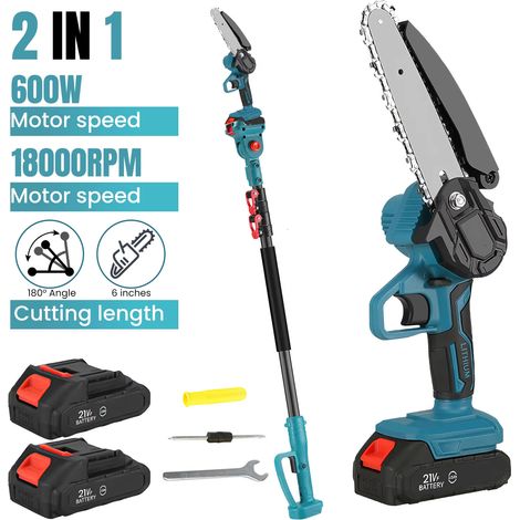 Tronçonneuse électrique télescopique 600 W, tronçonneuse sur perche sans fil, outil d'élagage électrique, compatible avec 2 batteries Makita
