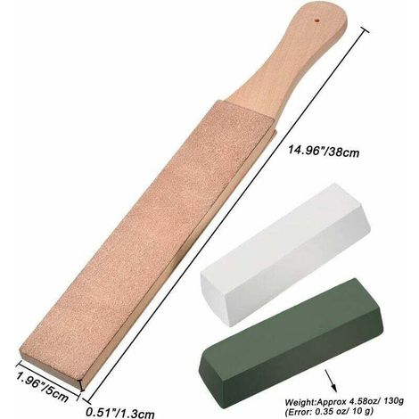 Nazalus-Vente chaude-3 Pièces Strops en Cuir Kit, Paddle Strop en Cuir Double Face Bloc de Blocage avec Blanc Vert Polissage des Composés (Grande Taille) (1/4)