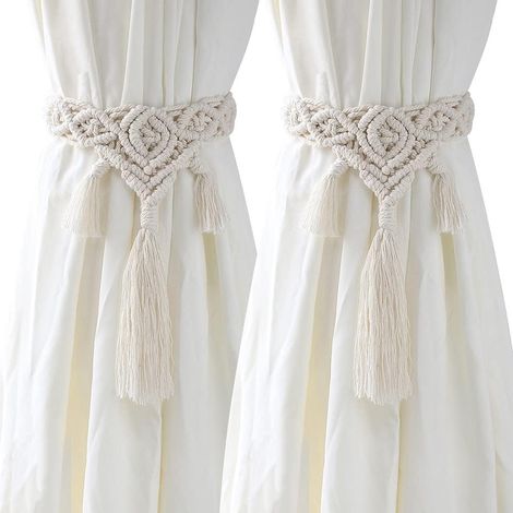 Lot de 2 attaches de rideaux bohème faites main en corde coton tissée, support décoratif style farmhouse (1/3)