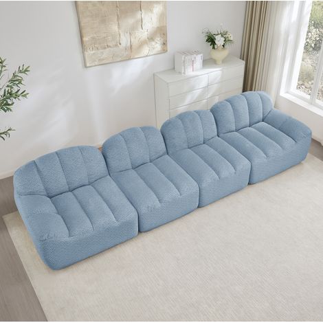 Canapé modulaire 366x104x79 cm bleu en polaire texturée avec assise profonde (1/5)
