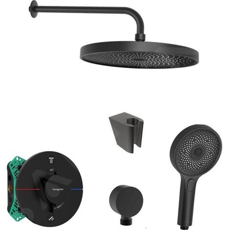 SANITINO - Set de douche avec thermostat et corps encastré hansgrohe, accessoires kielle, noir mat SANI21HKK402 (1/5)