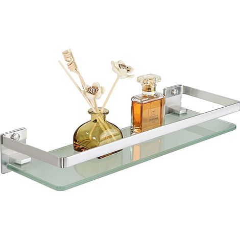 Étagère de Douche Etagere Murale Salle de Bain, Tablette en Verre Trempé et Cadre en Acier Inoxydable, Rangement Douche Finition Brossée, 38CM, EGDL1001-LS (1/5)