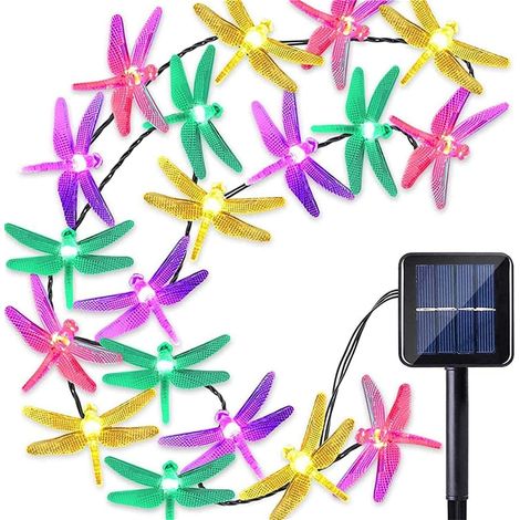 Guirlande lumineuse solaire en forme de libellule - 6,5 m - 30 LED - Étanche - Avec 8 modes d'éclairage - Pour jardin, cour, pelouse, décoration de Noël (multicolore) (1/5)