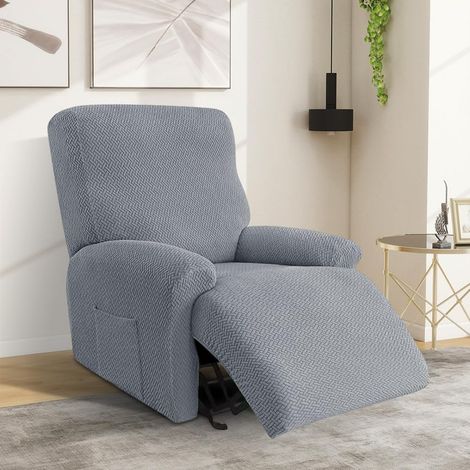 Lot de 4 housses extensibles avec poches, couleur unie pour fauteuil, housse de fauteuil TV et protège-accoudoirs (1/5)