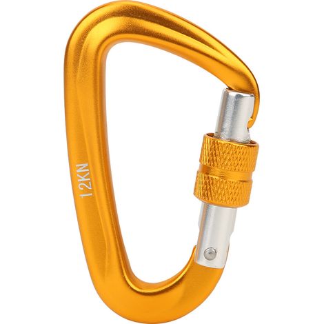 Mousqueton d'escalade 12KN à verrouillage automatique, porte-clés pour camping et randonnée en montagne, doré (1/5)