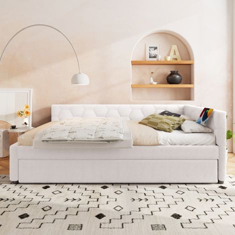 Gutent – Lit évolutif 140x200 cm – Simili-polaire et MDF – Lit gigogne avec lampe de tête et fonction tiroir – Capacité 220 kg (1/5)