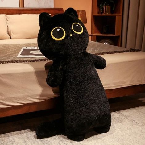 Noir - 65 cm - Jouet en peluche chat Kawaii aux grands yeux, Oreiller de soutien des jambes, Peluche HDPPlush (1/4)
