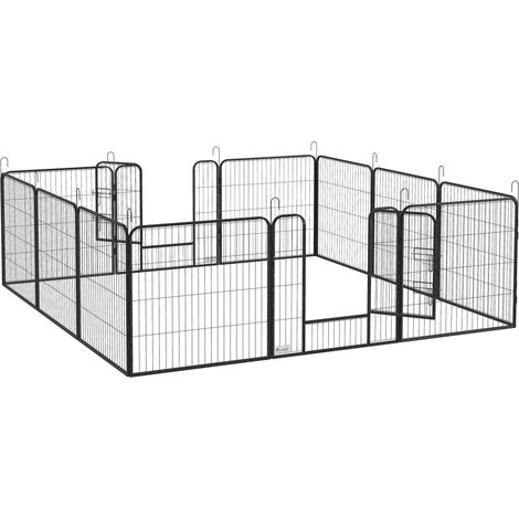 Enclos modulable pour chiens et petits animaux, acier gris, panneaux 80 x 80 cm, hauteur 80 cm, avec 2 portes (1/5)
