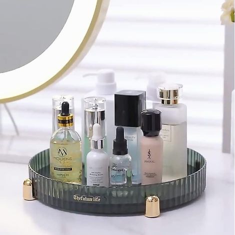 Organisateur de maquillage et plateau à parfum rotatif à 360° vert pour coiffeuse et soins de la peau (1/5)