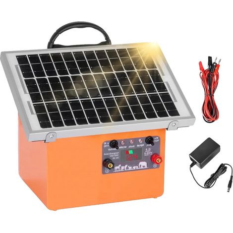 Cargador de cerca eléctrica, alcance de 32 km, alimentado por energía solar, enchufe europeo naranja (1/2)