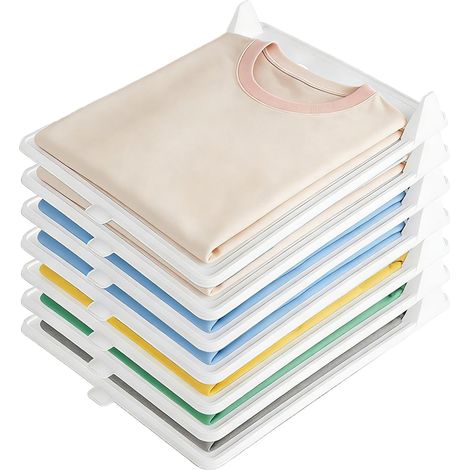 Organisateur T-Shirt Armoire – Lot de 10 Organisateurs Empilables en Plastique PP Blanc, 32×26×5cm – Rangement Pliable pour T-Shirts, Chemises, Pulls, Pantalons, Serviettes (1/5)