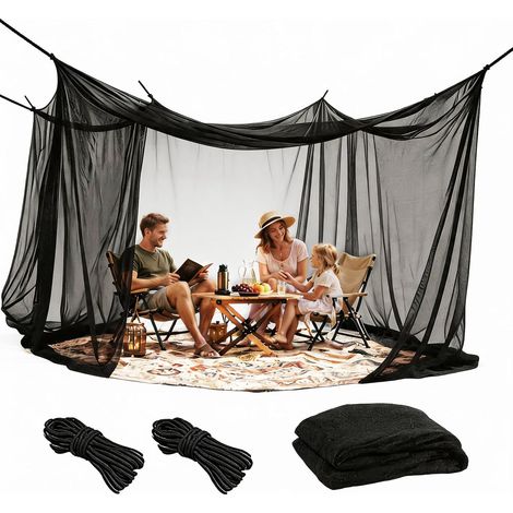 Moustiquaire 300 x 300 x 250 cm, pour extérieur, voyage, camping, filet fin 256 mailles fines avec corde de 16 m de long et 1 porte, moustiquaire pour tonnelle, jardin, maison (noir) (1/5)