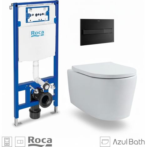 Bastidor empotrado ROCA Duplo Pack con cisterna y pulsador PL7 Dual negro mat, con inodoro suspendido tornado LIA de AzulBath