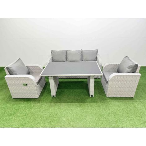 Fimous Outdoor Rattan Garden Furniture Dining Set 5-seater Patio Rectangular Table 3 Seater Sofa Reclining Chair Set (1/4)