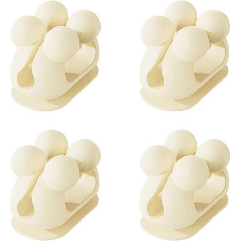 Quatre crochets muraux adhésifs en silicone résistant pour un rangement pratique dans n'importe quelle pièce, couleur blanc cassé. (1/5)