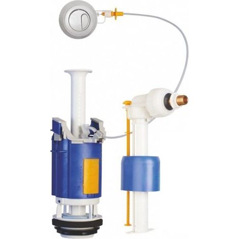 Regiplast – Mécanisme NF universel à poussoir double débit – Robinet flotteur compact 3/8″ – Montage simple pour réservoirs 300 à 480 mm