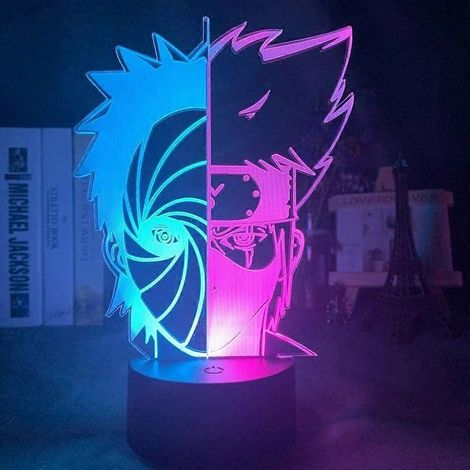 Veilleuse LED bicolore Obito et Kakashi (demi-visage) pour chambre d'enfant, 16 couleurs, télécommande (1/5)