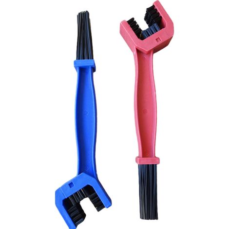 Lot de 2 brosses de nettoyage pour chaînes de vélo - Brosses à poils triple face pour le nettoyage des chaînes, pédaliers et pignons de vélos et motos (1/5)
