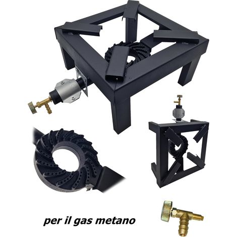 FORNELLONE A GAS BOMBOLA CM 30 X 30 IN METALLO NERO + RUBINETTO GAS METANO (1/4)