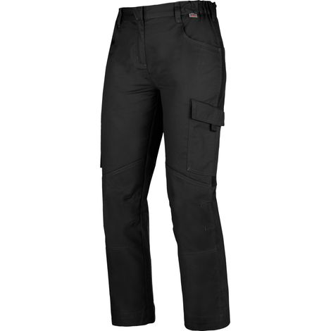 Würth Modyf – Pantalon de travail femme noir 36 – 6 poches dont 1 poche mètre – Coupe ergonomique genoux – Ceinture élastiquée ajustable (1/3)