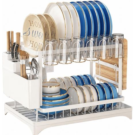Égouttoir pliable avec panier d'égouttage, blanc, acier au carbone, rangement pour évier et plan de travail (1/3)