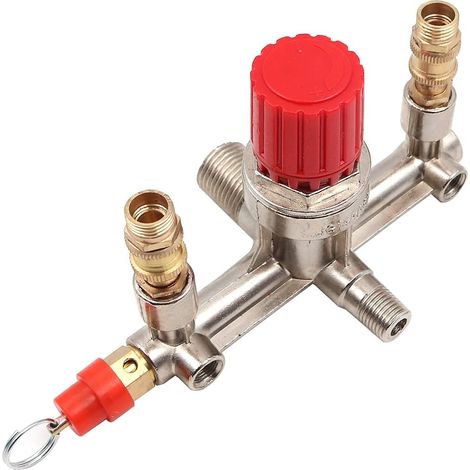 Bouton poussoir compresseur d'air double tuyau de sortie en alliage interrupteur de compresseur d'air avec support (1/5)