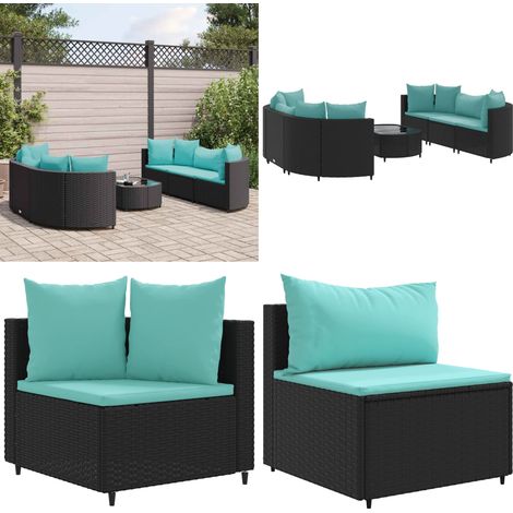 7-tlg. Garten-Sofagarnitur mit Kissen Schwarz Poly Rattan - Gartengestelle - Gartenmöbelset - Outdoor Möbel - Lounge Set - Rattan Gartenmöbel - Home & Living (1/5)