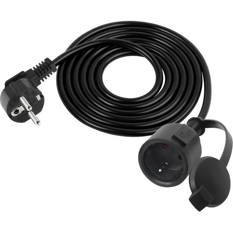 Rallonge Electrique Shucko 90 Degrés Extérieur, Rallonge Courte de Sécurité Noir pour Maison, Jardin, Chantier (2m) (1/5)