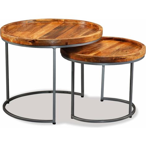 vidaXL Ensemble de tables d'appoint 2 pcs Bois de manguier massif (1/5)