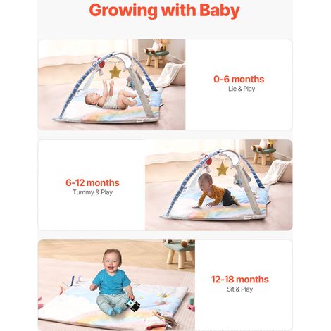 Tapis d'Éveil Bébé, 89x89 cm, Tapis de Jeu d'Activité avec Jouets Sensoriels, Fusée Musicale Lumineuse, Développement Sensoriel et… (1/5)