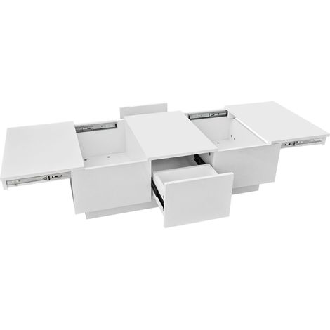 Mesa de Centro con 2 Cajones y Almacenaje Oculto Push Pull, Blanco Brillo, Estilo Moderno, en Tablero de Partículas, 100×50×31 cm (1/5)