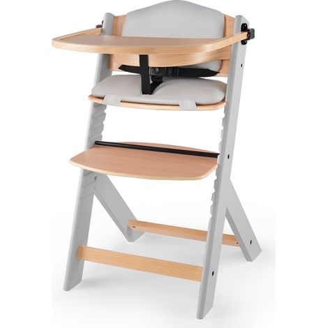 Chaise Haute 2en1, Bois de Hêtre, Réglable, Gris (1/5)