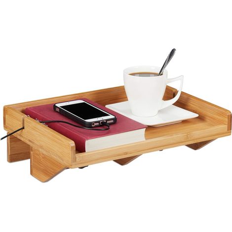 Étagère de lit, mini-table de chevet à clipser, en bambou, peu encombrante, emplacements pour câbles, étagère 33x24 cm, naturelle (1/5)