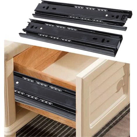 1 paire de glissières de tiroir noires en acier laminé à froid de 8 pouces avec roulement à billes à 3 sections (1/5)