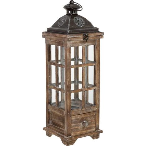 Farol de madera marrón 18x18x57.5h cm