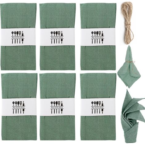 Lot de 6 serviettes en tissu, réutilisables, 100 % lin naturel, décoration de table, 40 x 40 cm, serviettes de table en coton, pour fête, anniversaire, vert (1/5)
