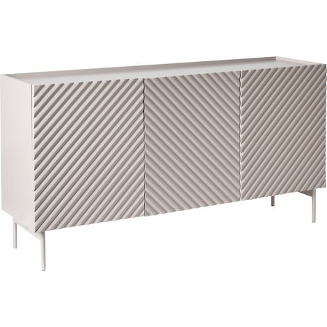 Aparador moderno de 3 puertas salón dormitorio patas de metal MDF beige claro Yaraka