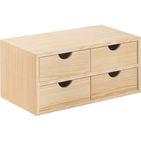 Rangement de bureau en pin brut avec 4 tiroirs – Dimensions 40x20x18.5 cm – Prêt à peindre ou vernir – Livré monté – Astigarraga