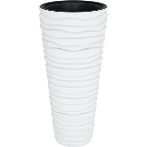 Jardinière Bac à fleurs et intérieur amovible blanc 18/45L PP aspect rainuré (1/5)