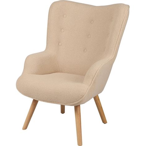 Sessel für das Wohnzimmer aus beigem Teddy-Stoff mit Holzfüßen, Kollektion ENJOY. Skandinavischer Stil (1/2)